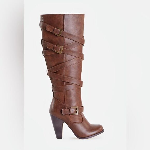 JustFab Eartha Corset Heeled Brown Boots Size 10 - Picture 2 of 11